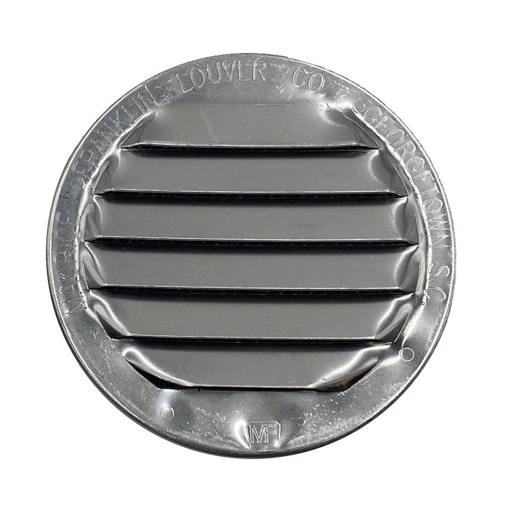 The front view of a 2.5" diameter intake vent that Solar Blaster sells and recommends for all sheds and shipping containers to go alongside their ventilation solutions for sheds and shipping containers.
