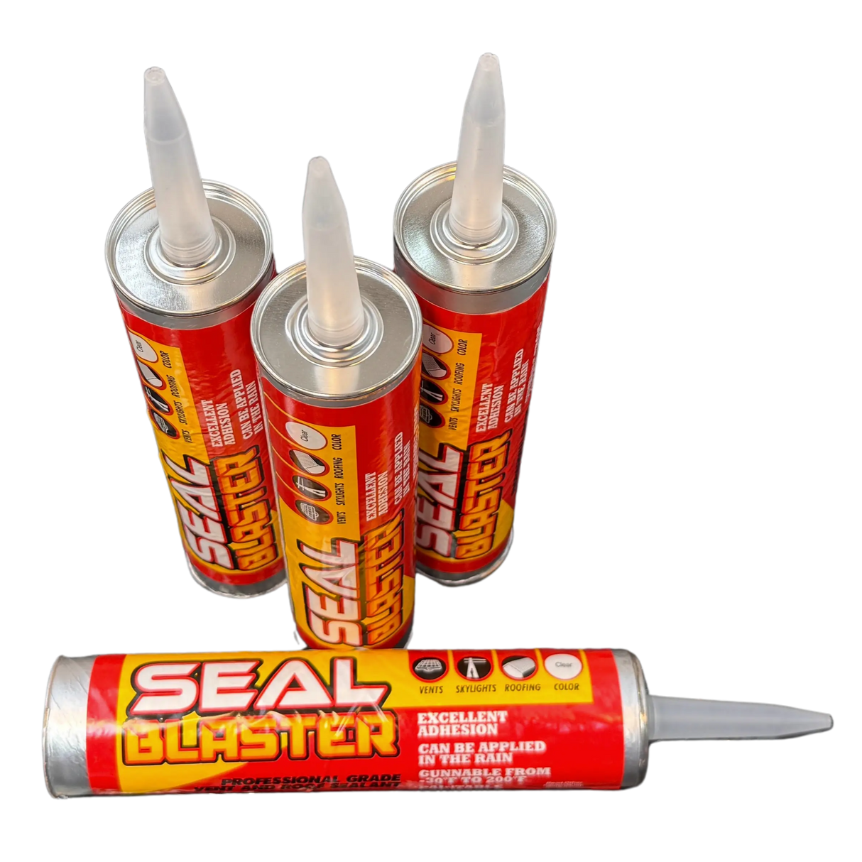 SealBlaster professional roofing sealant for all weather installation 4-pack (no background) | Solar Blaster brand
