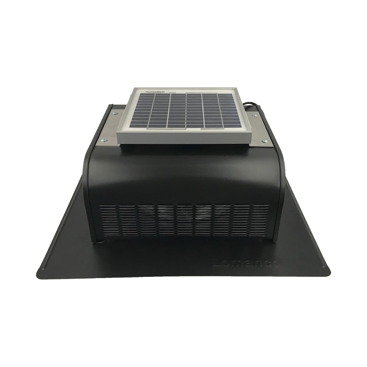 A black Solar SlantBlaster vent shown at an angle to see the bottom side of the vent.