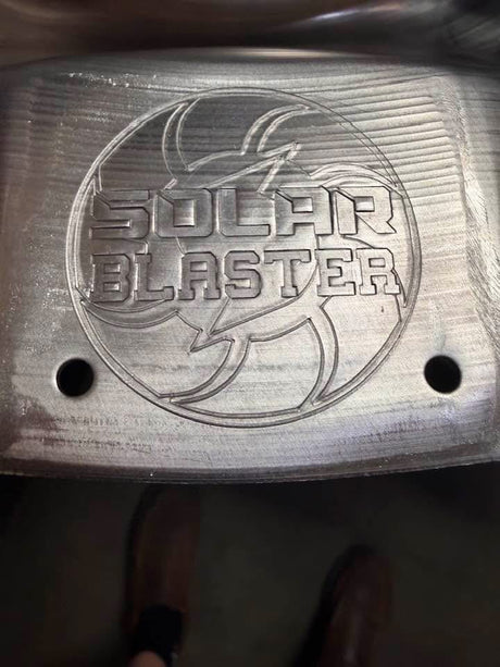 Solar Blaster logo machined into an aluminum mold