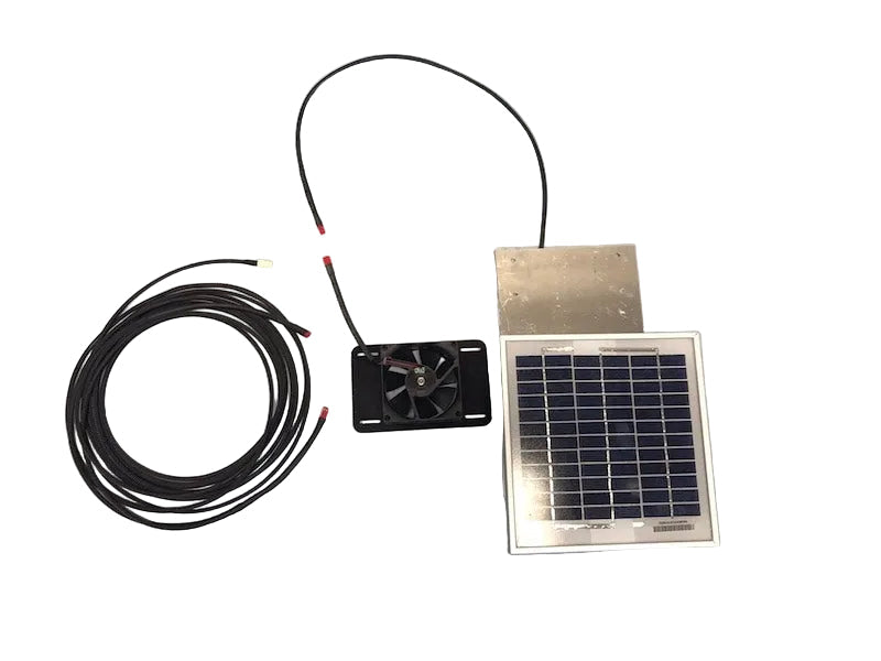 A 16' foot extension cable to switch is shown next to a Solar Metal RidgeBlaster with its cables disconnected so you can add the extension cable into it.