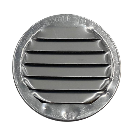 The front view of a 2.5" diameter intake vent that Solar Blaster sells and recommends for all sheds and shipping containers to go alongside their ventilation solutions for sheds and shipping containers.