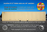Instructional photo showing a shipping container that shows where to install the 2.5" intake vents near the bottom of your container's shaded side. Remeber that uniform air movement is key to good ventilation so space the intake vents out even across the entire length of your container.