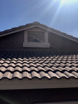 Solar Metal RidgeBlaster installed on the soon-to-be sunny side of a gable vent.