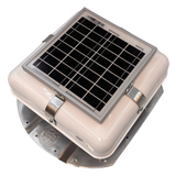 Solar ventilation fan, Solar Mega RoofBlaster for conex containers with 3.5" ribs, left side view, powder-coated white, 5W solar panel (no background) | Solar Blaster brand