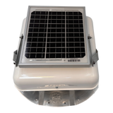 Solar ventilation fan, Solar Mega RoofBlaster for conex containers with 3.5" ribs, front view, powder-coated white, 5W solar panel (no background) | Solar Blaster brand