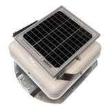 Solar ventilation fan, Solar Mega RoofBlaster for conex containers with 3.5" ribs, left side view, powder-coated white, 5W solar panel (no background) | Solar Blaster brand