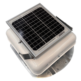 Solar ventilation fan, Solar Mega RoofBlaster for conex containers with 3.5" ribs, right side view, powder-coated white, 5W solar panel (no background) | Solar Blaster brand