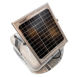 Solar ventilation fan, Solar Mega RoofBlaster for conex containers with 3.5" ribs, right side view, powder-coated white, 5W solar panel (no background) | Solar Blaster brand