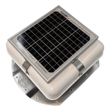 Solar ventilation fan, Solar Mega RoofBlaster for conex containers with 3.5" ribs, left side view, powder-coated white, 5W solar panel (no background) | Solar Blaster brand