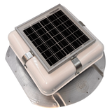 Solar ventilation fan, Solar Mega RoofBlaster for conex containers with 6.5" ribs, right side view, powder-coated white, 5W solar panel (no background) | Solar Blaster brand