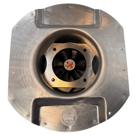 Solar ventilation fan, Solar Mega RoofBlaster for conex containers with 6.5" ribs, bottom view, 5W solar panel (no background) | Solar Blaster brand