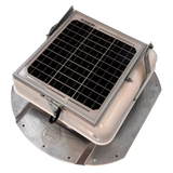 Solar ventilation fan, Solar Mega RoofBlaster for conex containers with 6.5" ribs, left side view, powder-coated white, 5W solar panel (no background) | Solar Blaster brand