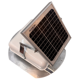 Solar ventilation fan, Solar Mega RoofBlaster for conex containers with 6.5" ribs, left side view, powder-coated white, 5W solar panel (no background) | Solar Blaster brand