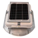 Solar ventilation fan, Solar Mega RoofBlaster for conex containers with 6.5" ribs, front view, powder-coated white, 5W solar panel (no background) | Solar Blaster brand