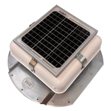 Solar ventilation fan, Solar Mega RoofBlaster for conex containers with 6.5" ribs, left side view, powder-coated white, 5W solar panel (no background) | Solar Blaster brand