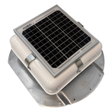 Solar ventilation fan, Solar Mega RoofBlaster for conex containers with 6.5" ribs, right side view, powder-coated white, 5W solar panel (no background) | Solar Blaster brand