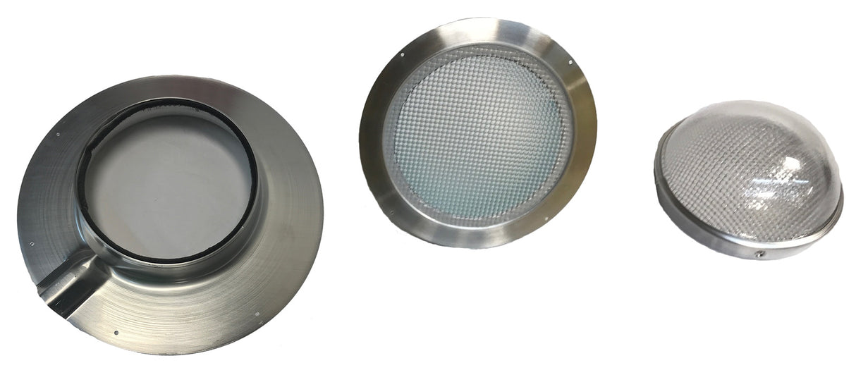The three basic components laid out separately for the Solar LightBlaster for Metal Roofs.