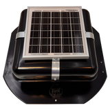Solar ventilation fan, Solar RoofBlaster for sheds and homes, front view, powder-coated black (no background) | Solar Blaster brand
