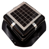 Solar ventilation fan, Solar RoofBlaster for sheds and homes, right side view, powder-coated black (no background) | Solar Blaster brand