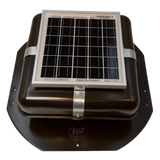 Solar ventilation fan, Solar RoofBlaster for sheds and homes, front view, powder-coated brown (no background) | Solar Blaster brand