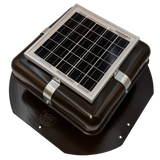 Solar ventilation fan, Solar RoofBlaster for sheds and homes, left side view, powder-coated brown (no background) | Solar Blaster brand