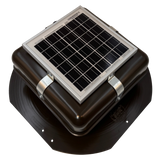 Solar ventilation fan, Solar RoofBlaster for sheds and homes, right side view, powder-coated brown (no background) | Solar Blaster brand
