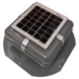 Solar ventilation fan, Solar RoofBlaster for sheds and homes, left side view, powder-coated gray (no background) | Solar Blaster brand