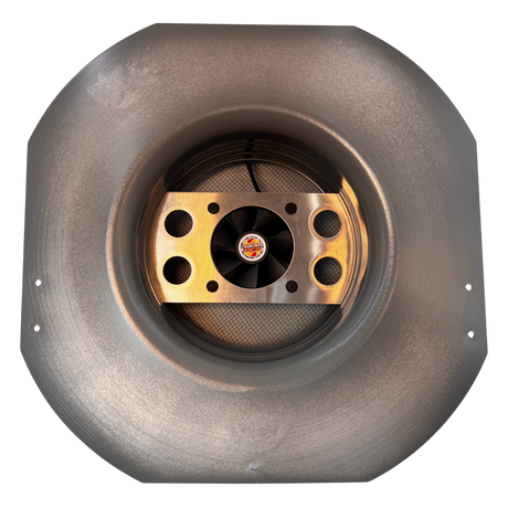 Solar ventilation fan, Solar RoofBlaster for sheds and homes, bottom view, powder-coated gray (no background) | Solar Blaster brand