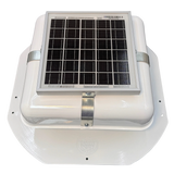 Solar ventilation fan, Solar RoofBlaster for sheds and homes, front view, powder-coated white (no background) | Solar Blaster brand