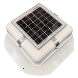 Solar ventilation fan, Solar RoofBlaster for sheds and homes, right side view, powder-coated white (no background) | Solar Blaster brand
