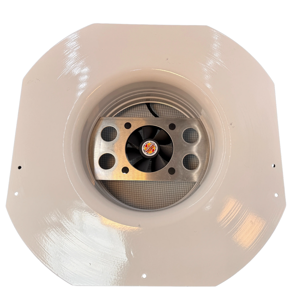 Solar ventilation fan, Solar RoofBlaster for sheds and homes, bottom view, powder-coated white (no background) | Solar Blaster brand