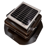 Solar ventilation fan, Solar Mega RoofBlaster for sheds and homes, left side view, powder-coated brown, 5W solar panel (no background) | Solar Blaster brand