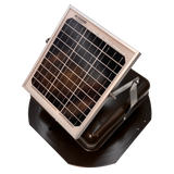 Solar ventilation fan, Solar Mega RoofBlaster for sheds and homes, left side view, powder-coated brown, 5W solar panel (no background) | Solar Blaster brand