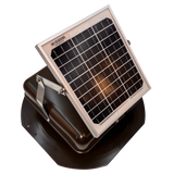 Solar ventilation fan, Solar Mega RoofBlaster for sheds and homes, right side view, powder-coated brown, 5W solar panel (no background) | Solar Blaster brand