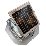 Solar ventilation fan, Solar Mega RoofBlaster for sheds and homes, right side view, galvanized finish, 5W solar panel (no background) | Solar Blaster brand