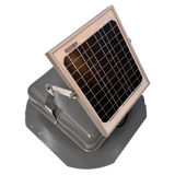 Solar ventilation fan, Solar Mega RoofBlaster for sheds and homes, right side view, powder-coated gray, 5W solar panel (no background) | Solar Blaster brand