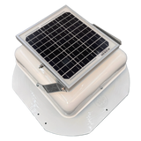 Solar ventilation fan, Solar Mega RoofBlaster for sheds and homes, right side view, powder-coated white, 5W solar panel (no background) | Solar Blaster brand