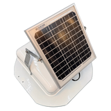 Solar ventilation fan, Solar Mega RoofBlaster for sheds and homes, right side view, powder-coated white, 5W solar panel (no background) | Solar Blaster brand