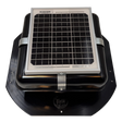 Solar ventilation fan, Solar Mega RoofBlaster for sheds and homes, front view, powder-coated black, 5W solar panel (no background) | Solar Blaster brand
