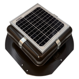 Solar ventilation fan, Solar Mega RoofBlaster for sheds and homes, right side view, powder-coated brown, 5W solar panel (no background) | Solar Blaster brand