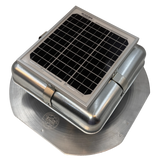 Solar ventilation fan, Solar Mega RoofBlaster for sheds and homes, left side view, galvanized finish, 5W solar panel (no background) | Solar Blaster brand