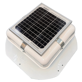 Solar ventilation fan, Solar Mega RoofBlaster for sheds and homes, left side view, powder-coated white, 5W solar panel (no background) | Solar Blaster brand