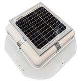 Solar ventilation fan, Solar Mega RoofBlaster for sheds and homes, right side view, powder-coated white, 5W solar panel (no background) | Solar Blaster brand