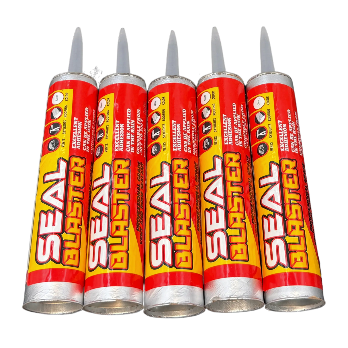 SealBlaster professional roofing sealant for all weather installation 5-pack (no background) | Solar Blaster brand