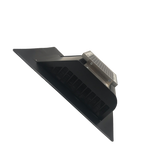 A black Solar SlantBlaster vent shown at an angle replicating a pitched roof and showing the right side of the vent.
