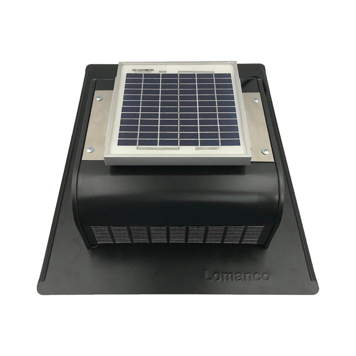 A black Solar SlantBlaster vent shown at an angle to see the bottom side of the vent.