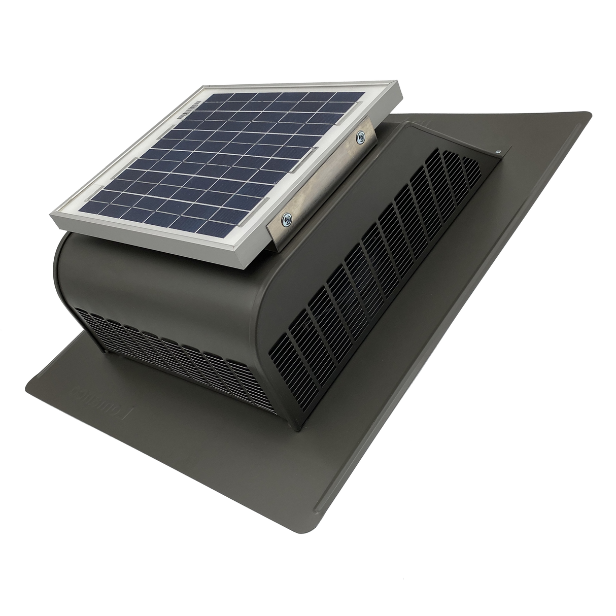 A weathered bronze Solar Mega SlantBlaster vent showing the bottom-right side of the vent.