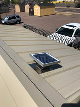 Solar Metal RidgeBlaster installed on a shed's metal roof.