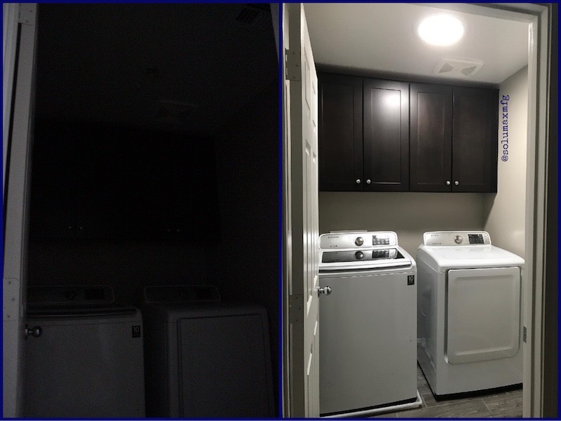 Before and after Laundry Room photos showing ECOMAX Tube Skylight